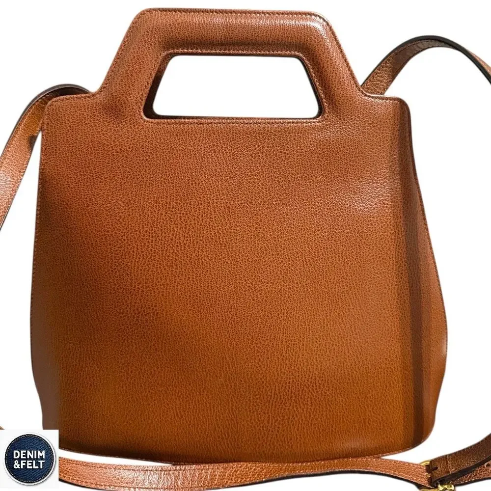 Salvatore Ferragamo Wanda Brown Leather Top Handle‎ Satchel Gold Hardware Purse